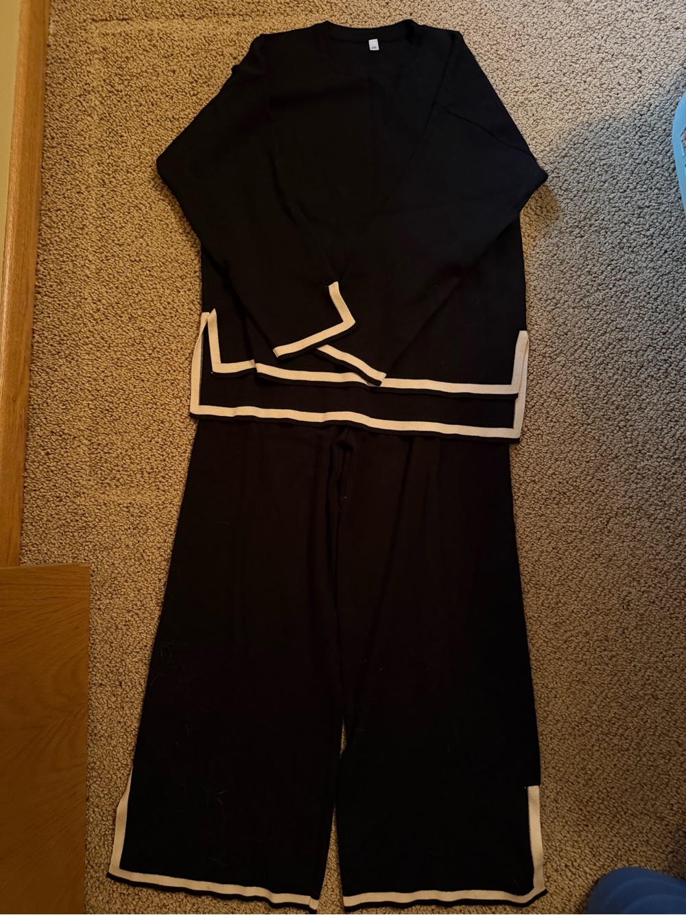Victoria's Secret Black Knit Lounge Set with Cream Trim